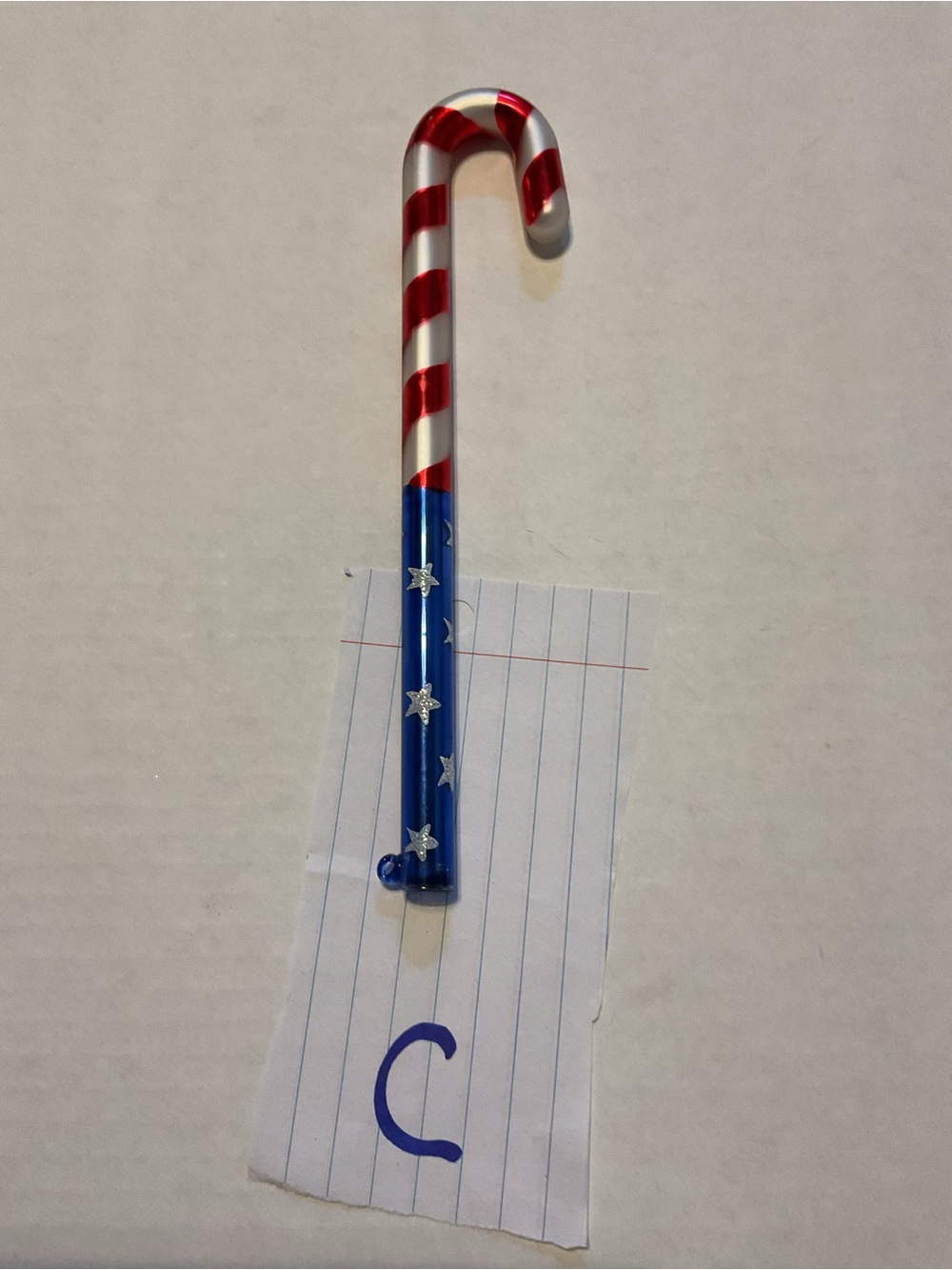 Vintage glass 8 inch , candy cane patriotic American flag Christmas ornament